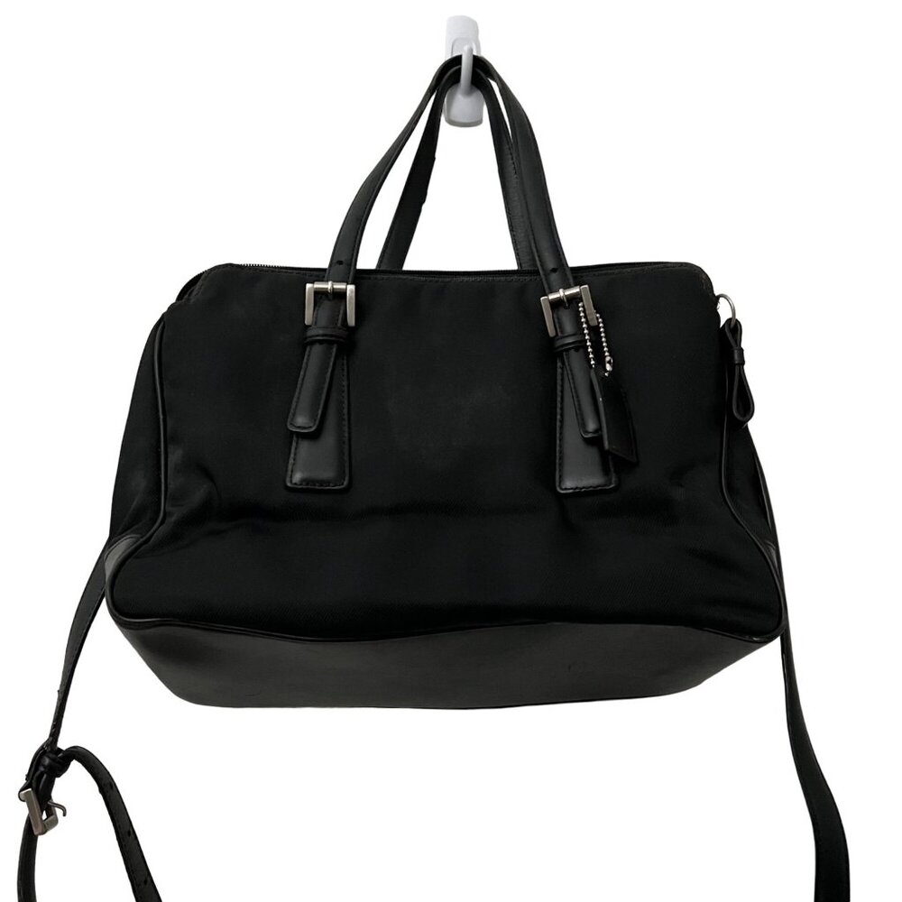 Coach Womens Black Nylon Leather Trim Tote Crossbody Strap Bag Purse - Picture 2 of 9